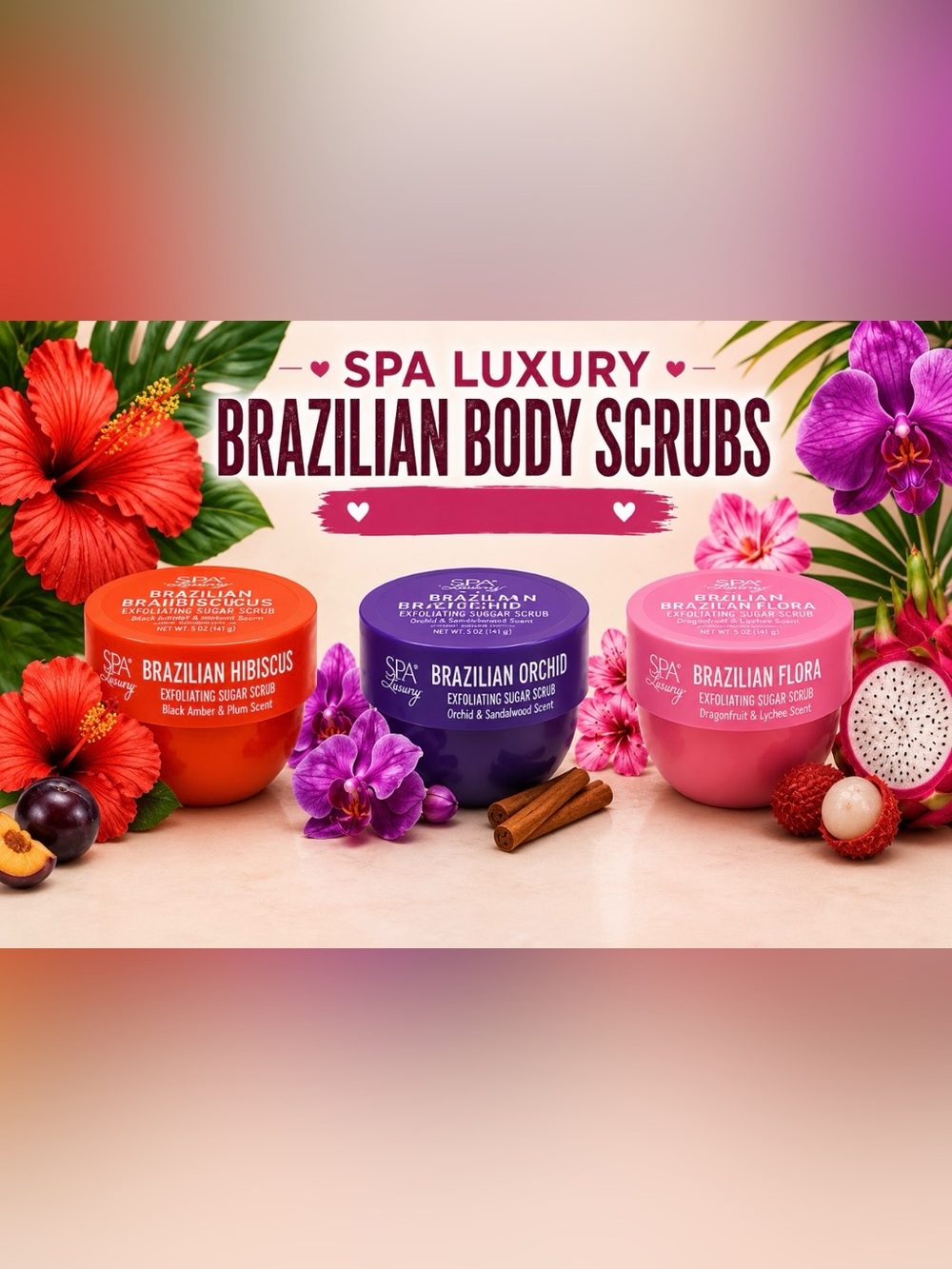Spa Luxury Brazilian Exfoliating Sugar Scrub Trio Set